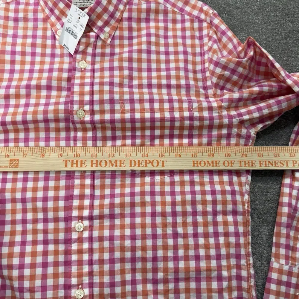 NWT J Crew Factory Mens Pink Orange Gingham Button Down Shirt Small‎ 100% Cotton